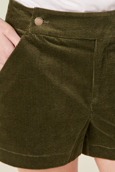 Short droit en velours vert kaki femme