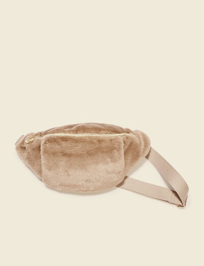 Sac banane en fausse fourrure marron clair femme