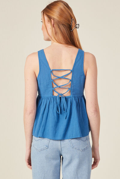 Blouse bretelles larges bleu marine femme