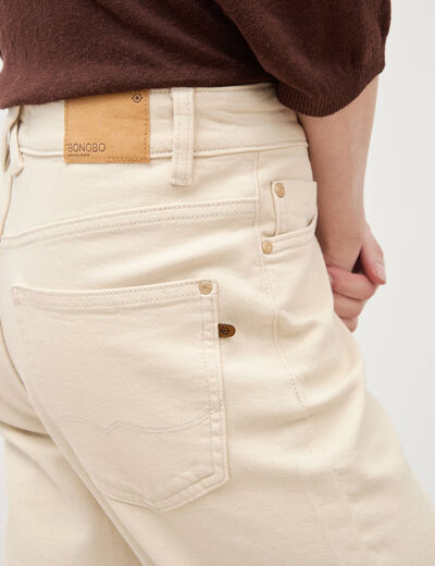 Jeans straight 7/8&egrave;me taille haute ecru femme