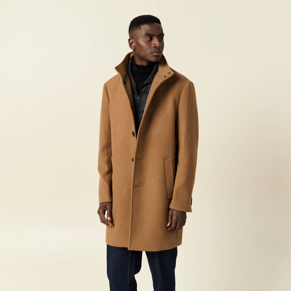Manteau ajusté boutonné marron homme