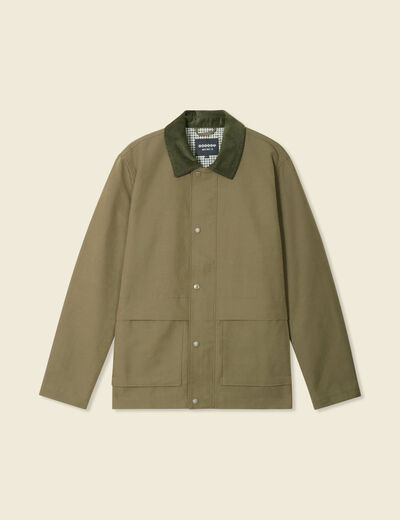 Veste déperlante boutonnée vert kaki homme