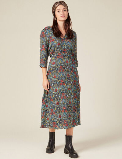 Robe longue évasée noir femme