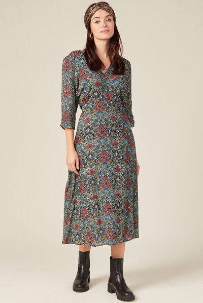 Robe longue évasée noir femme