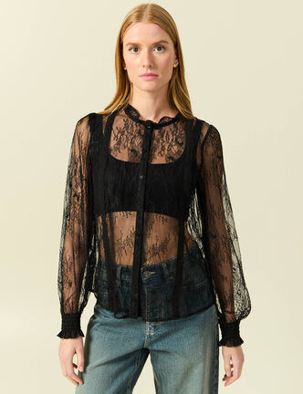 Chemise en dentelle manches longues noir femme