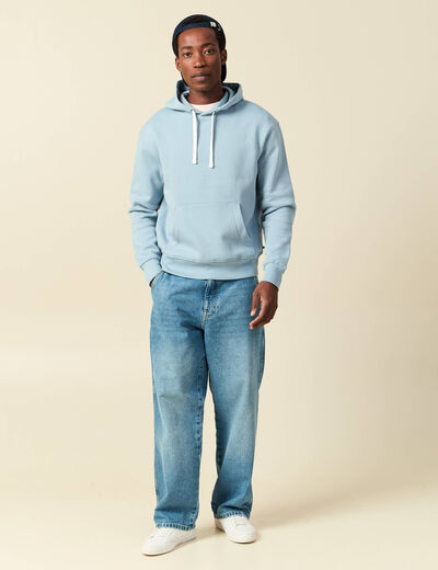 Sweat &agrave; capuche bleu clair homme