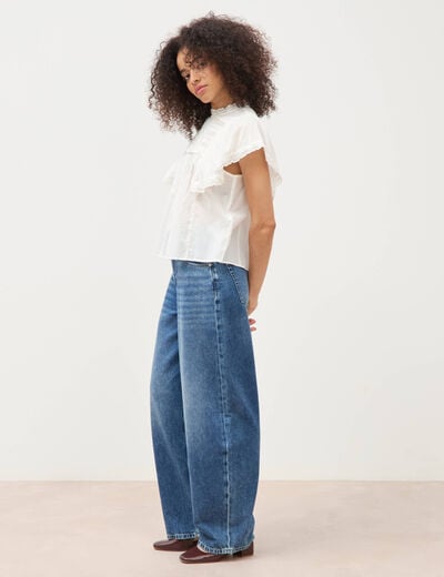 Blouse ample col montant manches courtes ecru femme