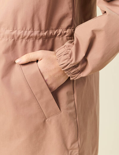 Parka longue droite d&eacute;perlante &agrave; capuche marron clair femme
