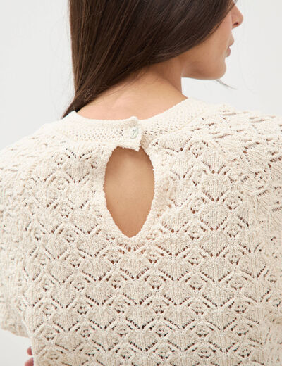 Pull droit court ajour&eacute; manches courtes camel femme