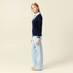 Pull manches longues 2-en-1 bleu foncé femme