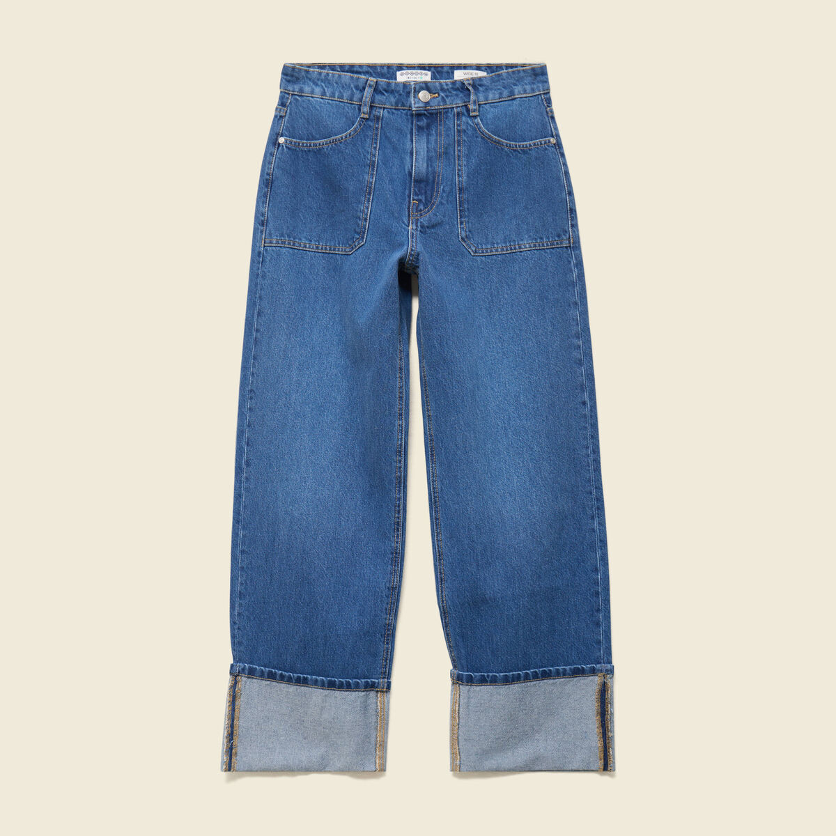 Jeans wide large taille haute denim stone femme