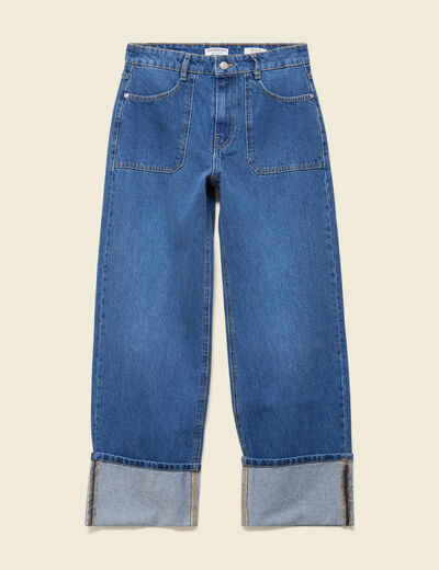 Jeans wide large taille haute denim stone femme