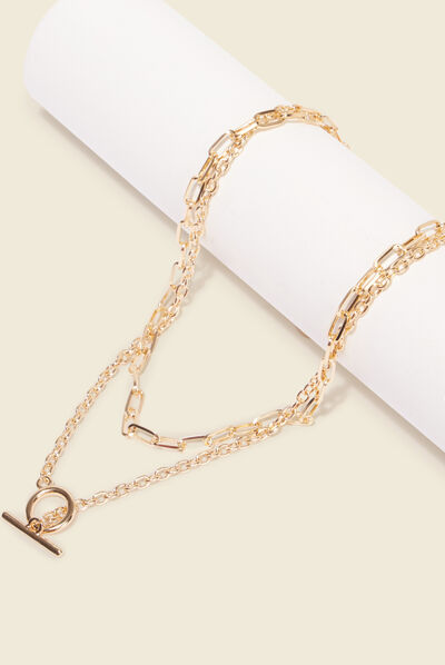Collier chaînes 2 rangs couleur or femme