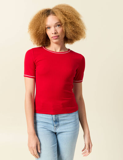 T-shirt ajusté court manches courtes rouge femme