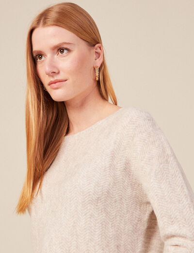 Pull manches longues creme femme