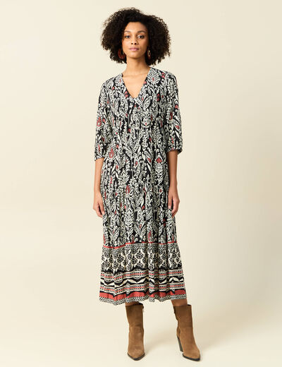 Robe longue évasée noir femme