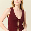 Débardeur tricot noué rose framboise femme