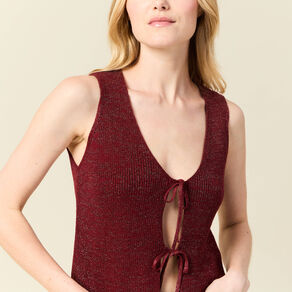 Débardeur tricot noué rose framboise femme