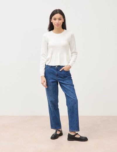 Pull col rond manches longues ecru femme