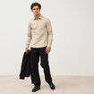 Chemise droite en coton manches longues beige homme