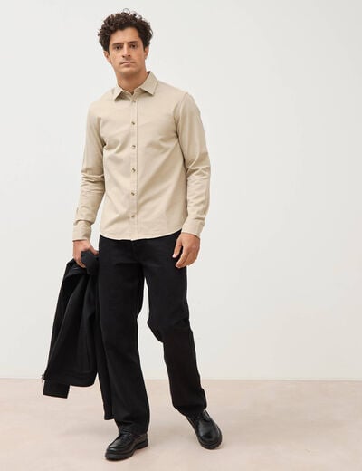 Chemise droite en coton manches longues beige homme