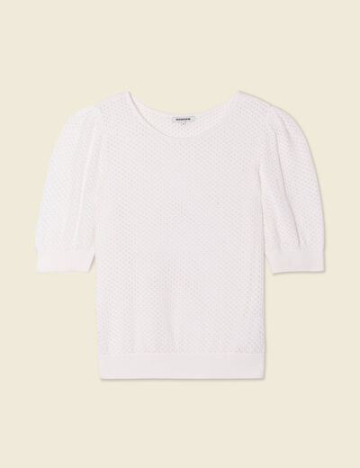 Pull manches courtes ajouré creme femme