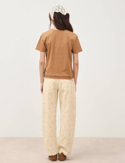 T-shirt droit col rond manches courtes marron femme