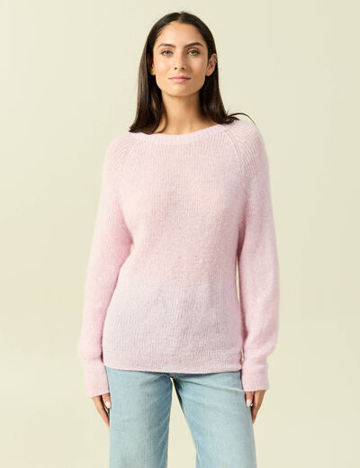 Pull manches longues col rond rose femme