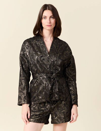 Kimono oversize manches longues ceinture couleur or femme