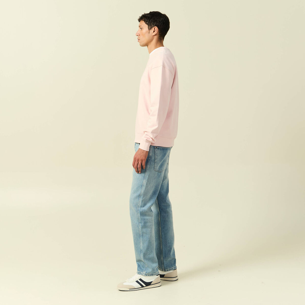 Sweat manches longues en coton rose poudr&eacute;e homme