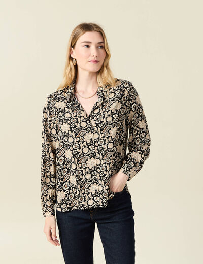Chemise manches longues fluide noir femme