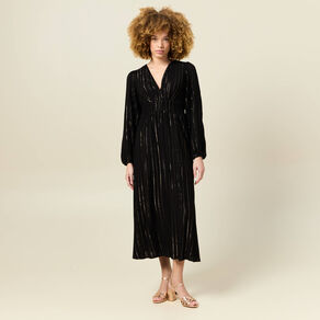 Robe longue évasée fluide noir femme