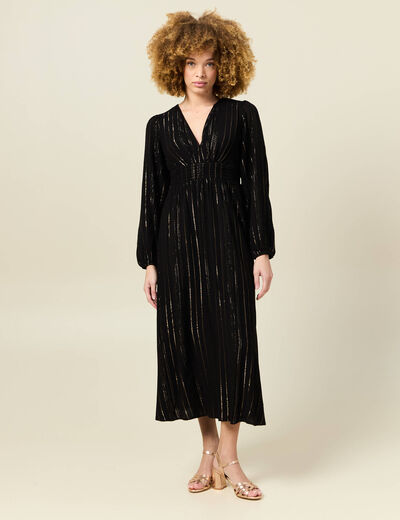 Robe longue évasée fluide noir femme