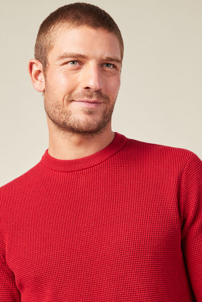 Pull manches longues col rond rouge foncé homme
