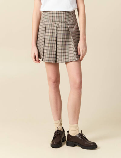 Short pliss&eacute; taille haute fluide marron femme