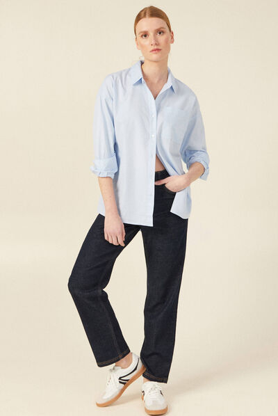 Chemise manches longues bleu ciel femme