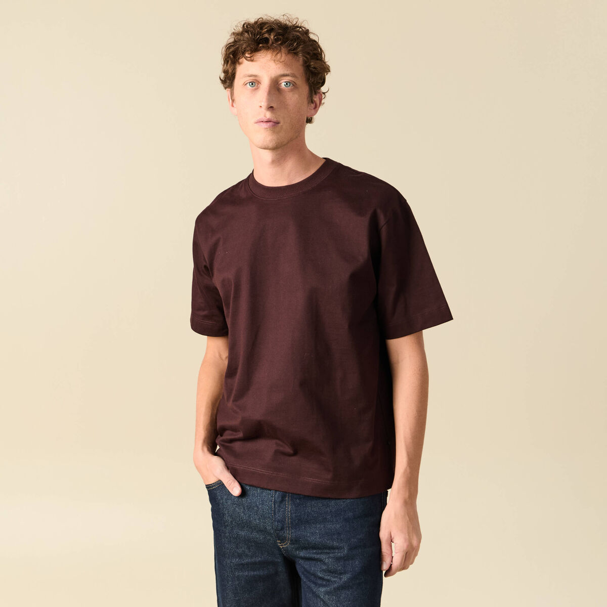 T-shirt en coton marron fonc&eacute; homme