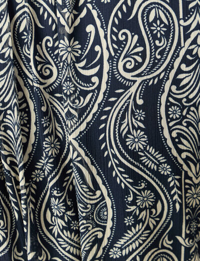 Robe longue &eacute;vas&eacute;e col v manches longues bleu marine femme