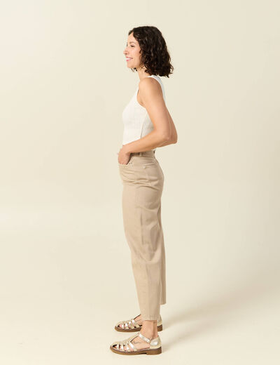 Débardeur cropped col rond en coton ivoire femme