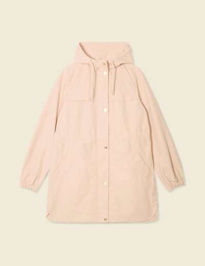 Parka longue à capuche rose clair femme