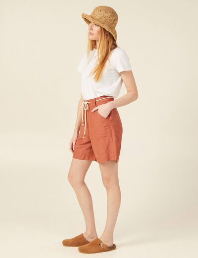 Bermuda large ceinturé orange femme