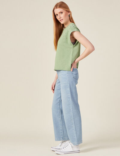 Sweat sans manches à clous vert kaki femme