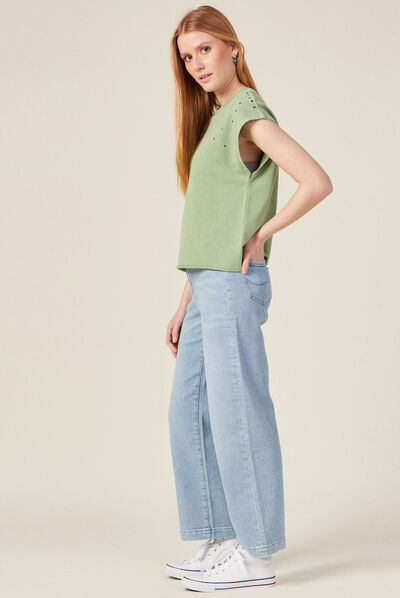 Sweat sans manches à clous vert kaki femme