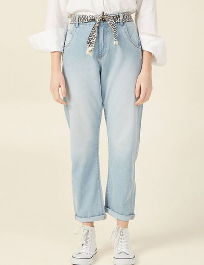 Jeans boyfriend ceinturé denim bleach femme