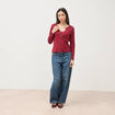 T-shirt cintr&eacute; manches longues rouge fonc&eacute; femme