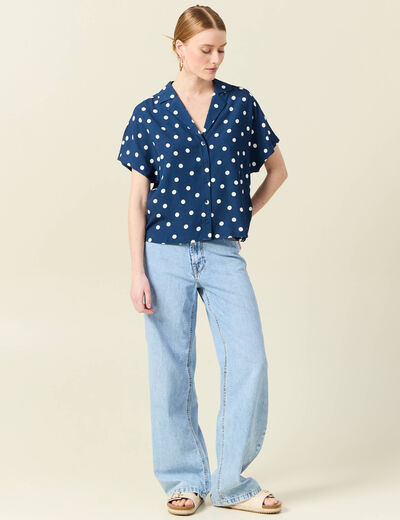 Chemise manches courtes bleu marine femme