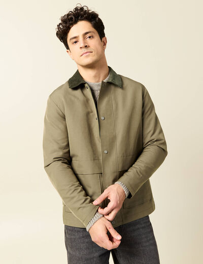 Veste déperlante boutonnée vert kaki homme