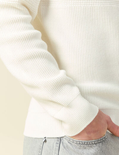 Pull col rond manches longues en coton ecru homme