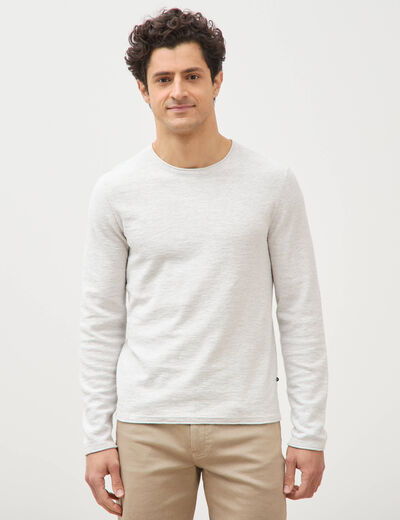 Pull fin en coton manches longues ecru homme
