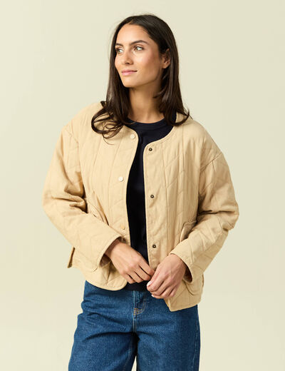 Doudoune droite courte manches longues beige femme